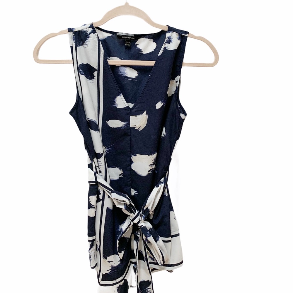 Banana Republic Navy Assymetrical Tie Waist Top